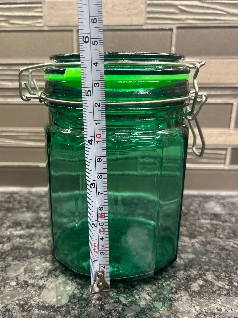 TEAL JUNIPER GREEN 12 PANELED CANISTER JAR Kitchen Locking Bale Lid New Seal